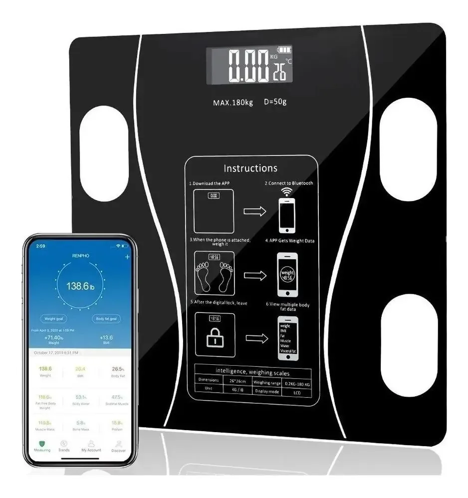 Balança Bioimpedância Digital Corporal Inteligente Via App
