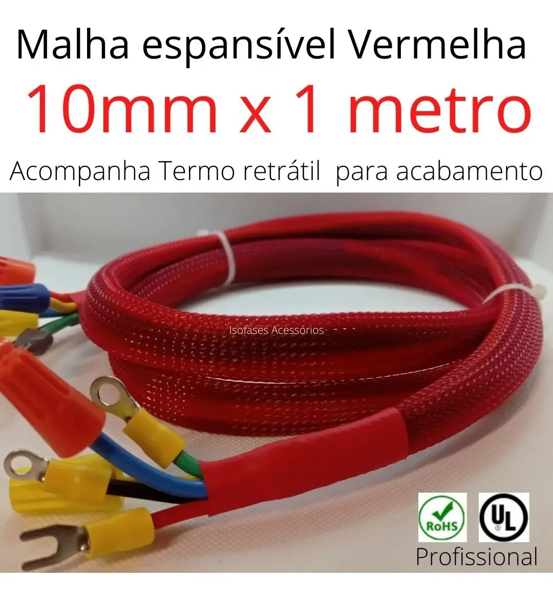 Malha Náutica Vermelha 10mm X 1 Metro + Termo Retrátil C/ Cor Vermelho