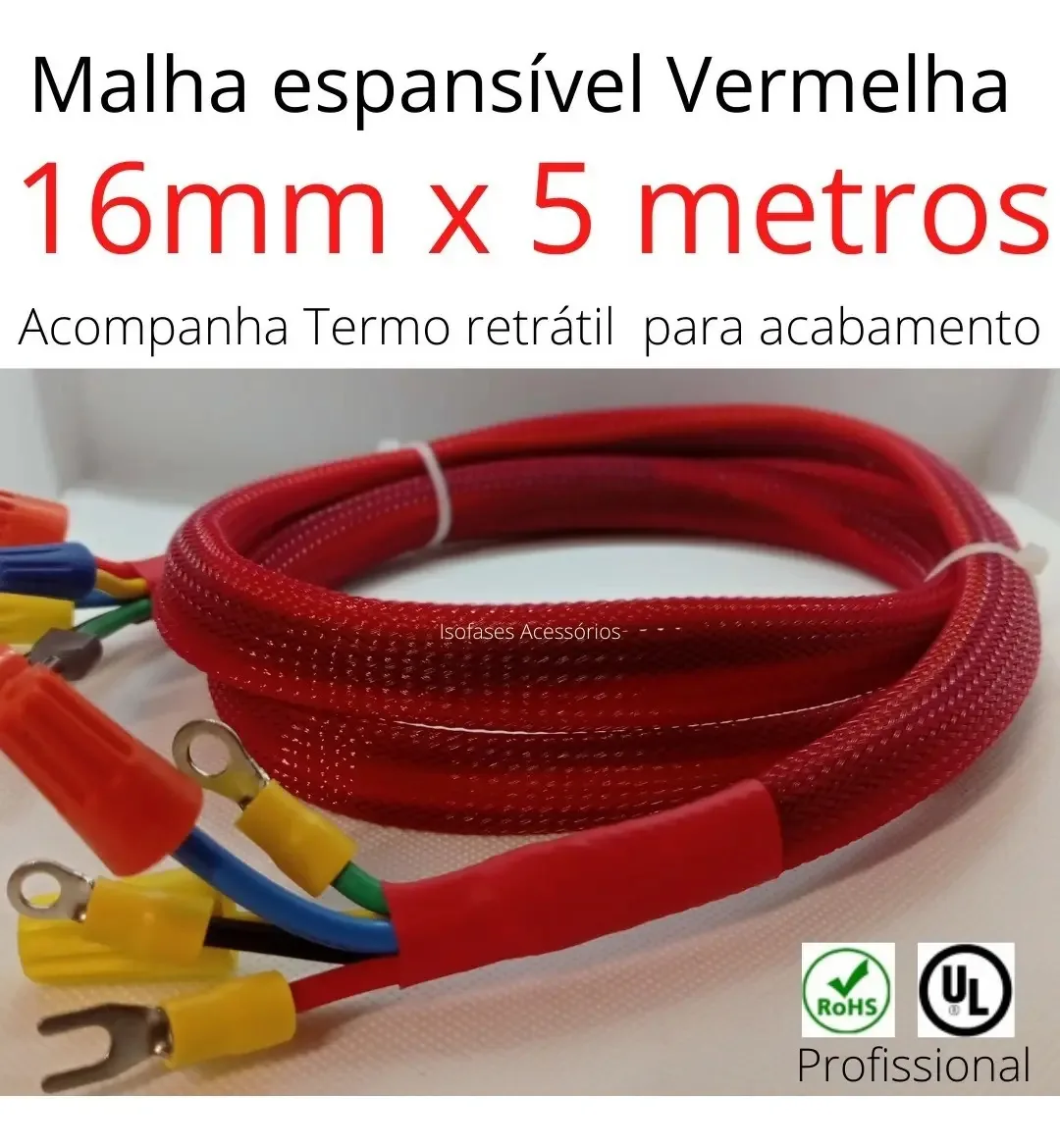 Kit Malha Náutica Expansível Vermelha 16mm x 5m + Termo Retrátil