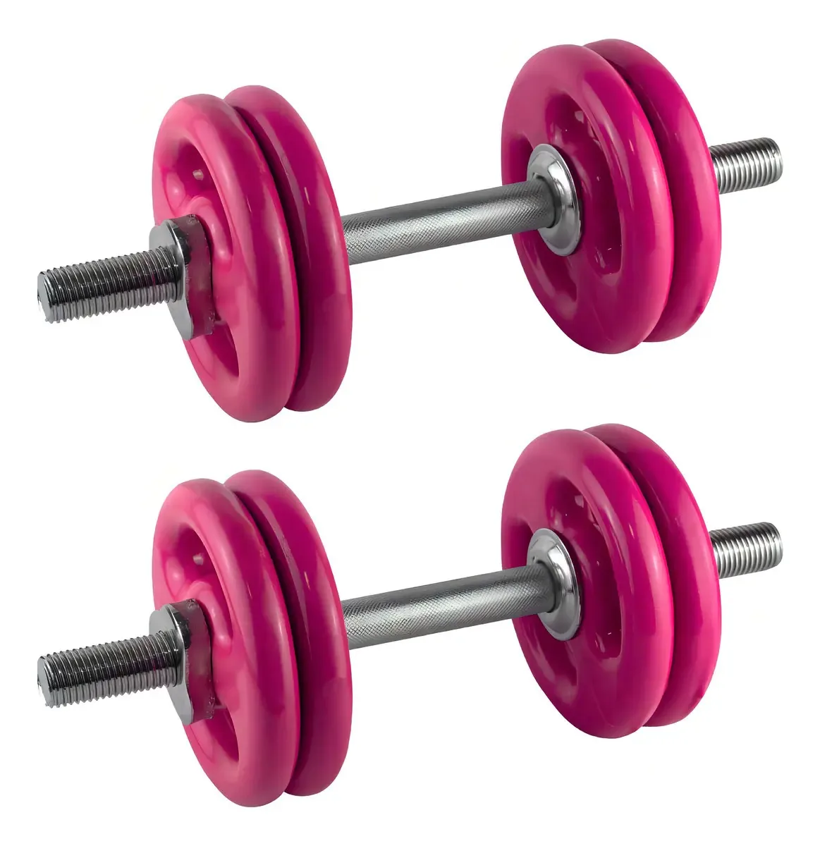 Kit 2 Halteres Rosca 35cm E Anilhas Rosa 4x3kg Treino