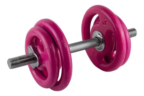 1 Halter Rosca 35cm E Anilhas Rosa 2x2kg E 2x3kg Treino
