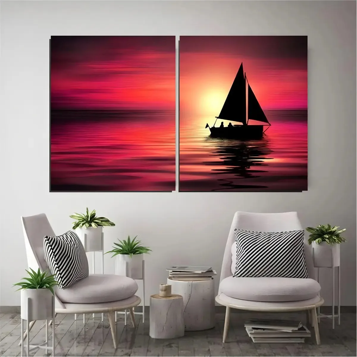 Quadro Decorativo Barco Fundo Avermelhado 120x80cm
