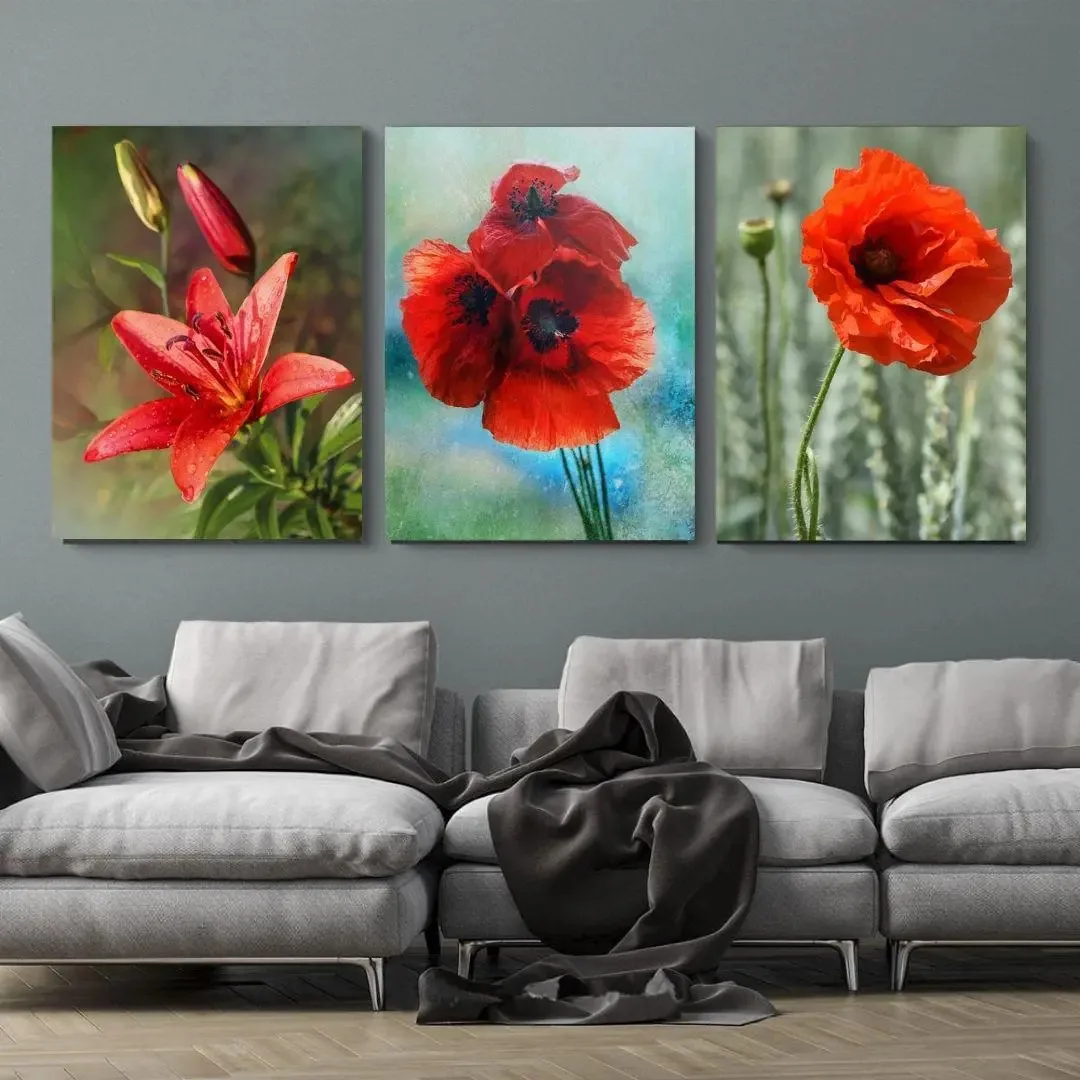 Kit Com 3 Telas Flores Silvestres 60x40cm