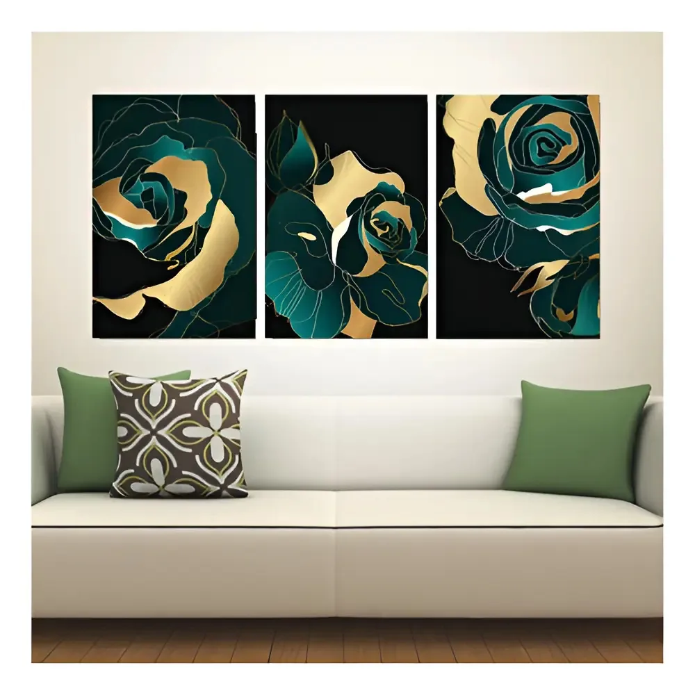 Quadros Decorativos Sala Rosas Estilizadas 120x60cm