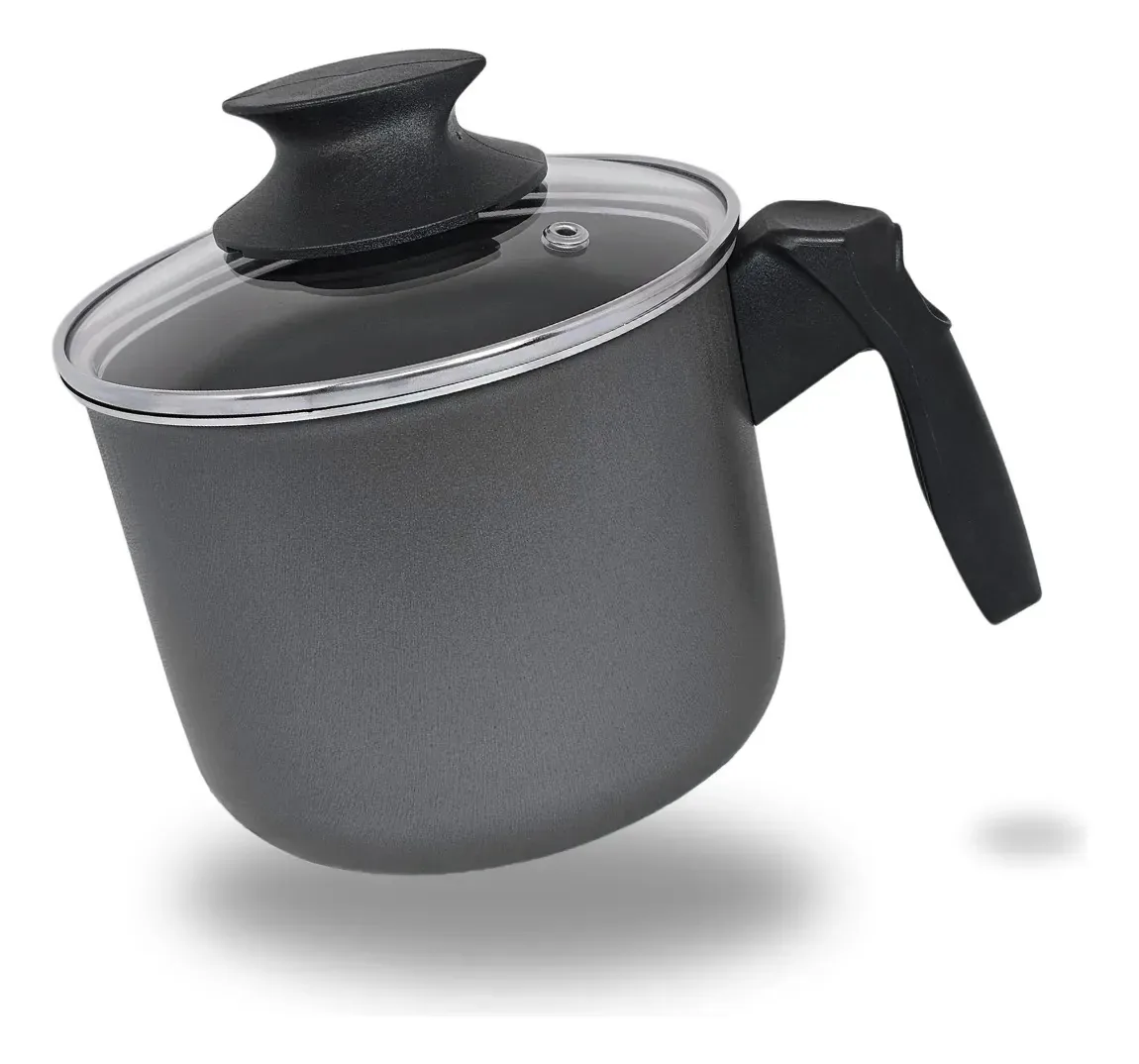 Caneco Leiteira Inox Antiaderente Checkmate 1.7L Preto com Tampa Vidro