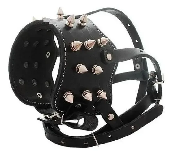 Focinheira Couro Spike Pitbull Bully Rotweiler Bull Terrier