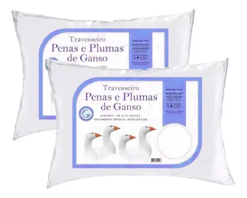 Kit 2 Travesseiros 70x50cm Pluma De Ganso Impermeável Casen