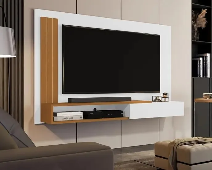 Painel para Sala TV 55 Polegadas Branco Comprar Móveis Em Casa MDF Moderno
