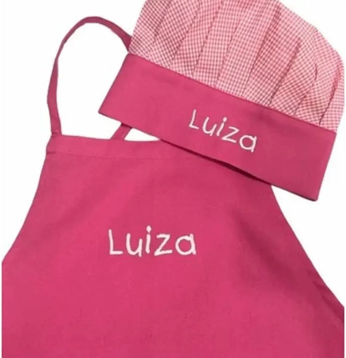 Kit Avental Chapéu Infantil Chef Gourmet Gastronomia Master Cor Pink C/ Xadrez Desenho Do Tecido 3 A 7 Anos