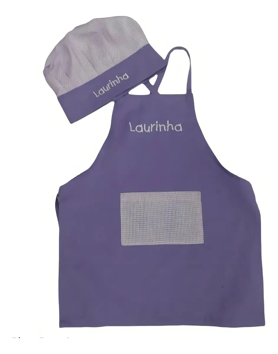 Kit Avental E Chapéu Infantil Chef Gourmet Gastronomia Cor Lilás C/ Xadrez