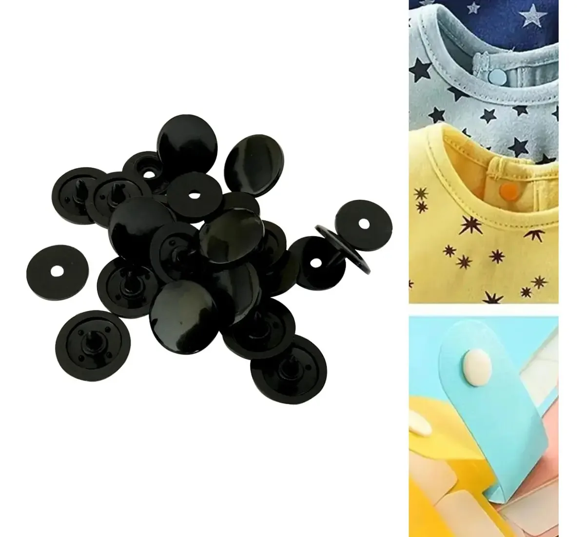 Botões de Pressão Plásticos Preto Ritas Circular Pacote 50 Unidades