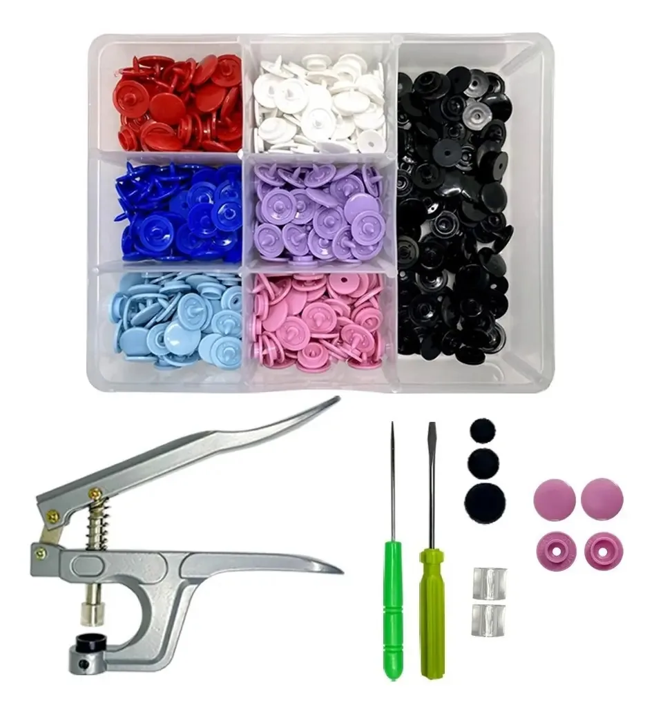 Kit Alicate Kam Cinza Aplicador Botão de Pressão Ritas + 140 Botões 12mm