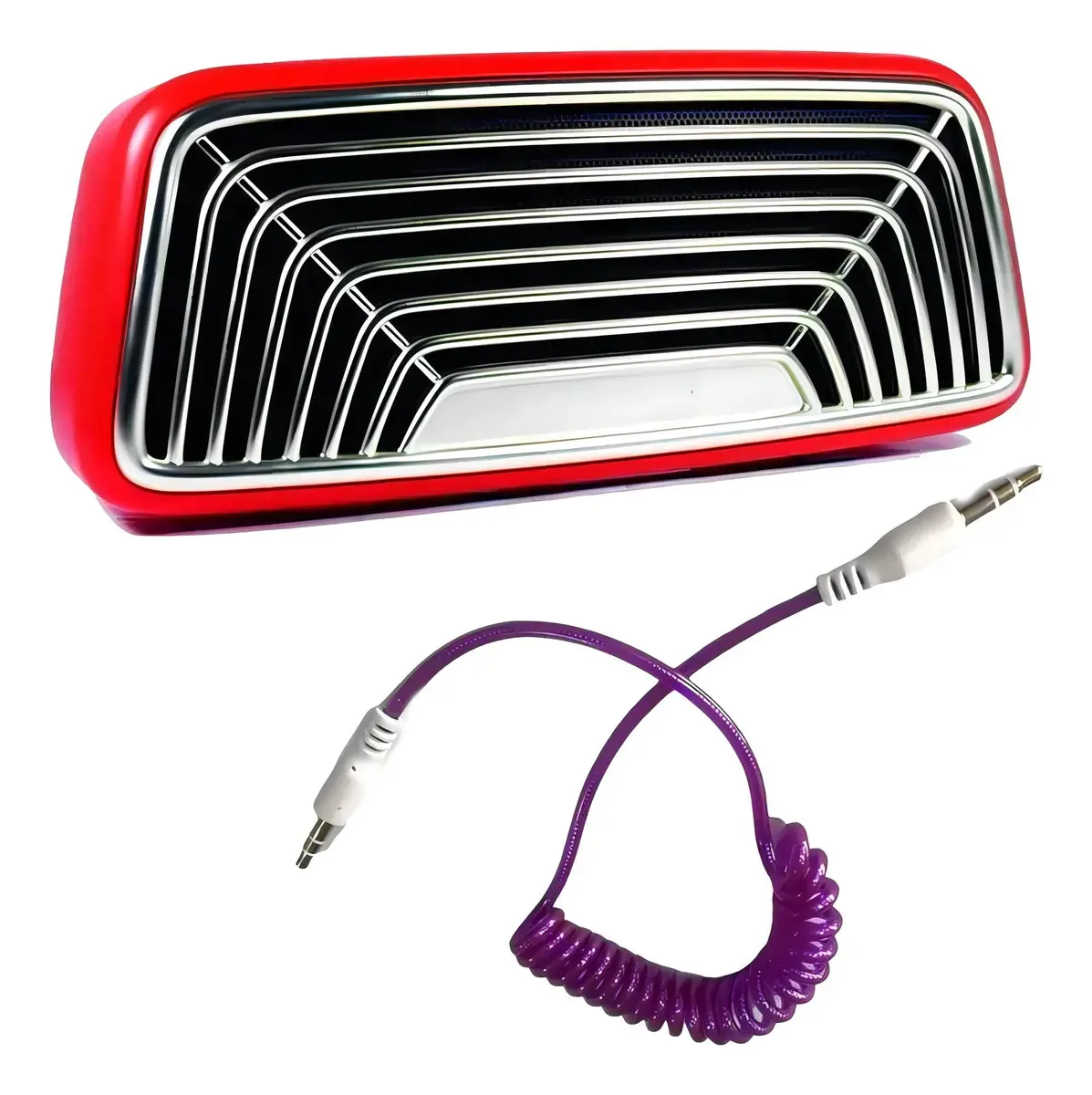 Caixa Som Retrô Vintage Vermelha Bluetooth + Cabo P2 Roxo