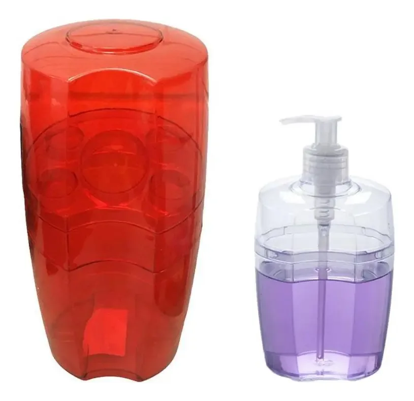 Kit Porta Escova De Dentes Vermelho + Porta Sabonete Liquido