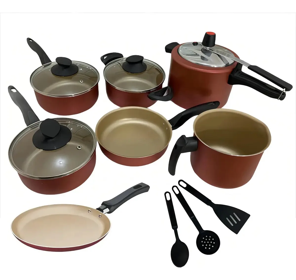Jogo Panelas 10 Peças Teflon Cereja Panela De Pressão 4,5 L