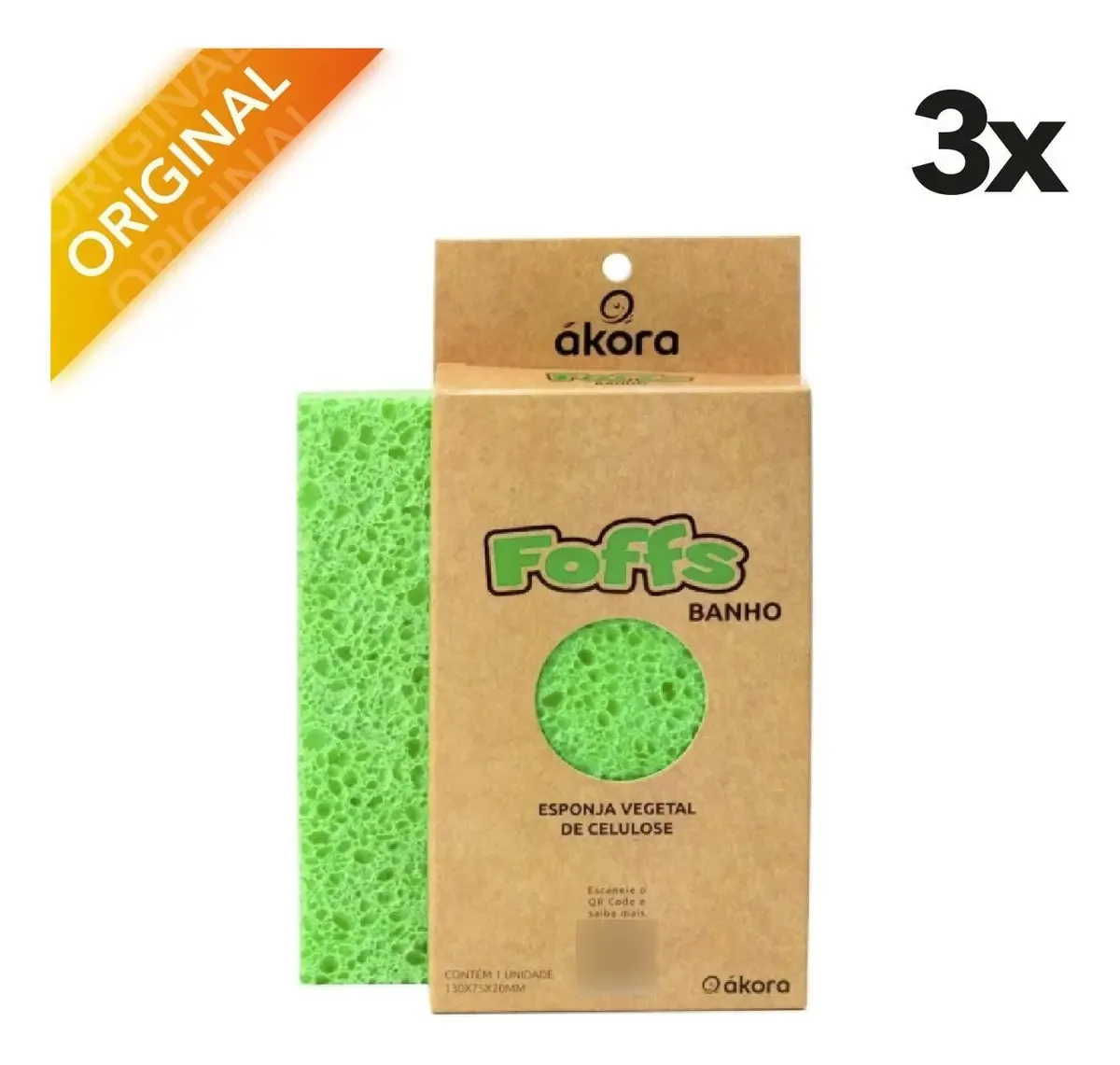 Kit 3 Esponja Banho Foffs Vegetal Celulose Resistente Akora