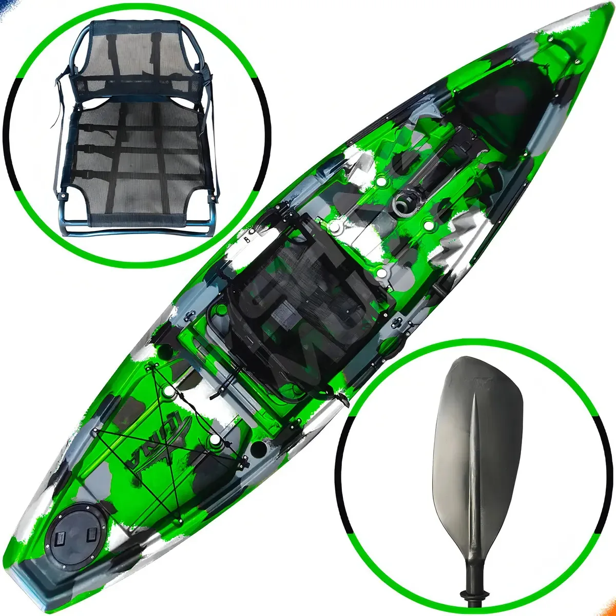 Hidro2eko caiaque tuna pro pesca com remo e cadeira cor verde camuflado