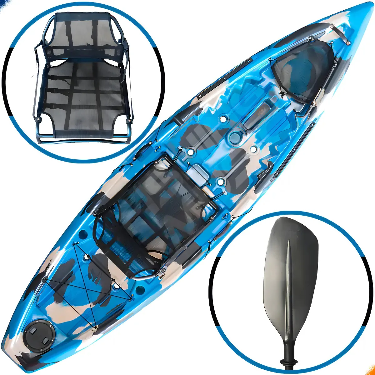 Caiaque Para Pesca Tuna Pro Hidro2Eko Com Remo E Cadeira Azul Camuflado