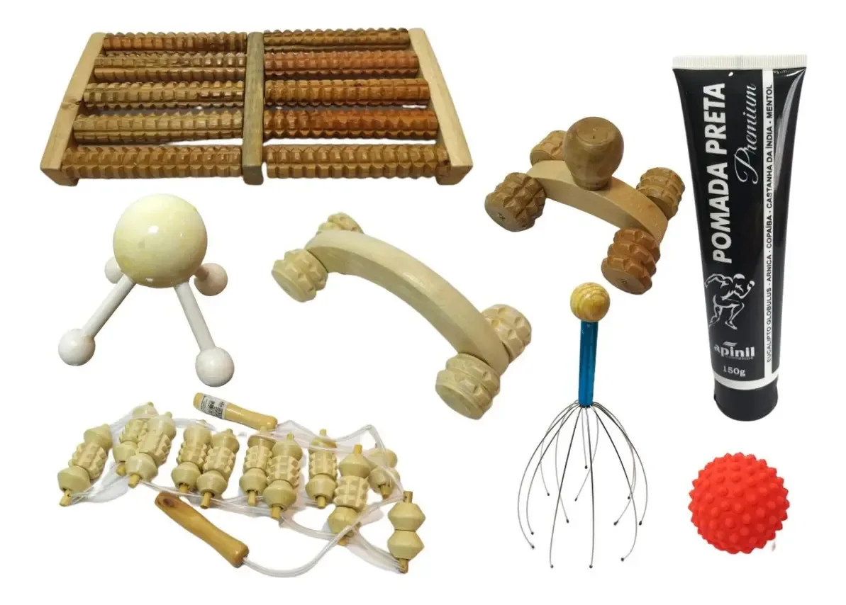 Kit Massageadores De Madeira Cabeça Pescoço Corpo Costas Pés