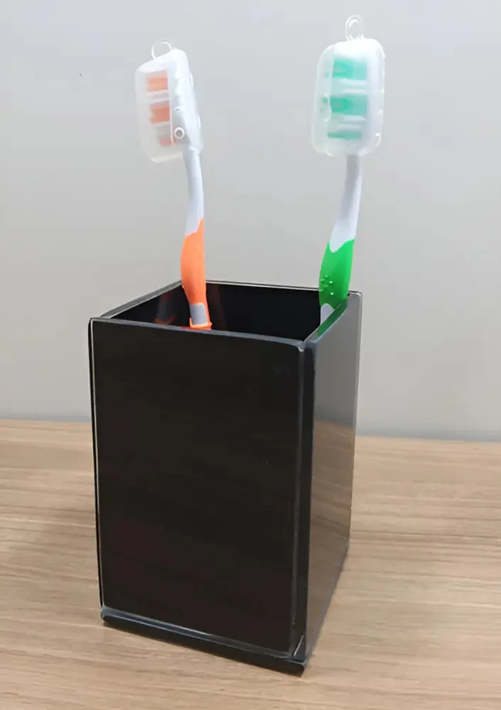 Porta Escova Dentes e Maquiagem Vidro Luiggi Preto 10cm Cozinha Banheiro
