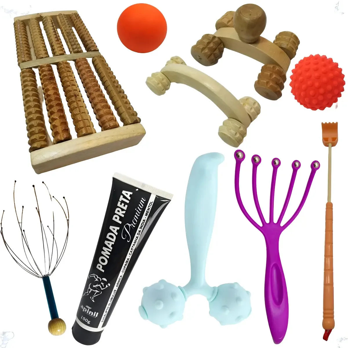 Kit Massageador Madeira Presente Dia dos Namorados Corpo Pescoço Costas Pés