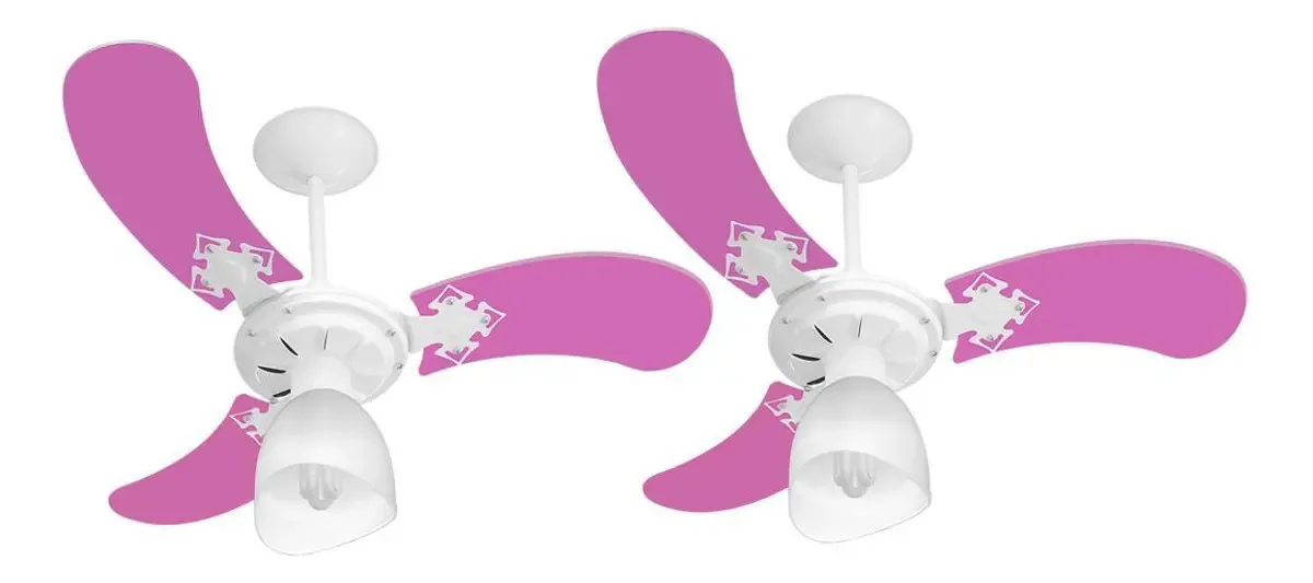 Kit 2 Ventiladores Teto 3 Pás Mdf Branco/rosa