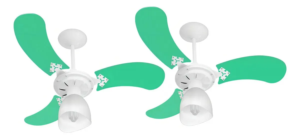 Kit 2 Ventiladores Teto 3 Pás Mdf Branco/verde 110v