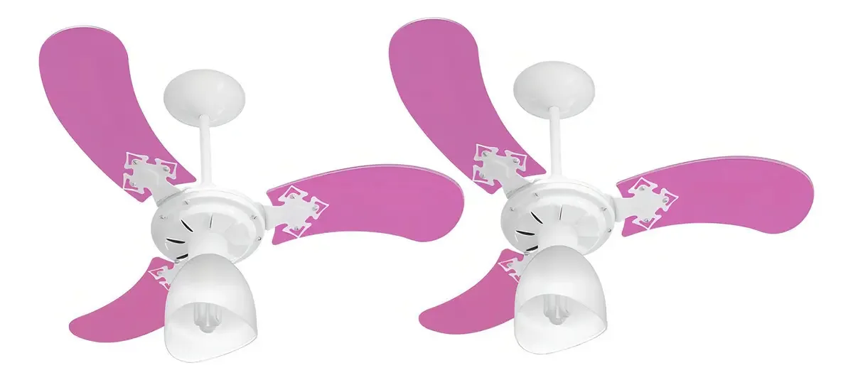 Kit 2 Ventiladores Teto 3 Pás Mdf Branco/rosa 220v