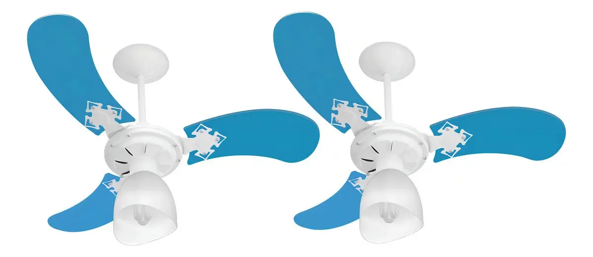Kit 2 Ventiladores De Teto Branco/azul 220v+controle