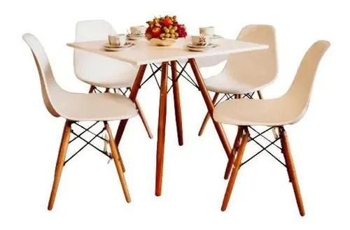 Mesa Eiffel Quadrada 80cm + 04 Cadeiras Charles Branca