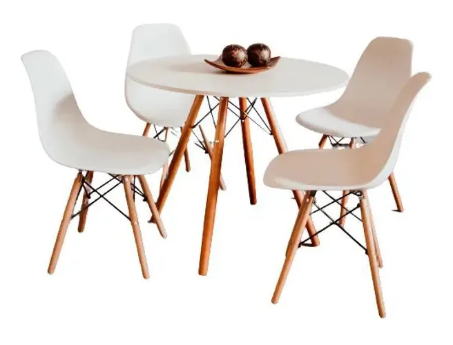 Mesa Branca Eiffel 90cm + 4 Cadeiras Charles Brancas