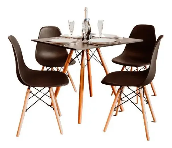 Mesa Eiffel Quadrada Preta 80cm + 04 Cadeiras Eiffel