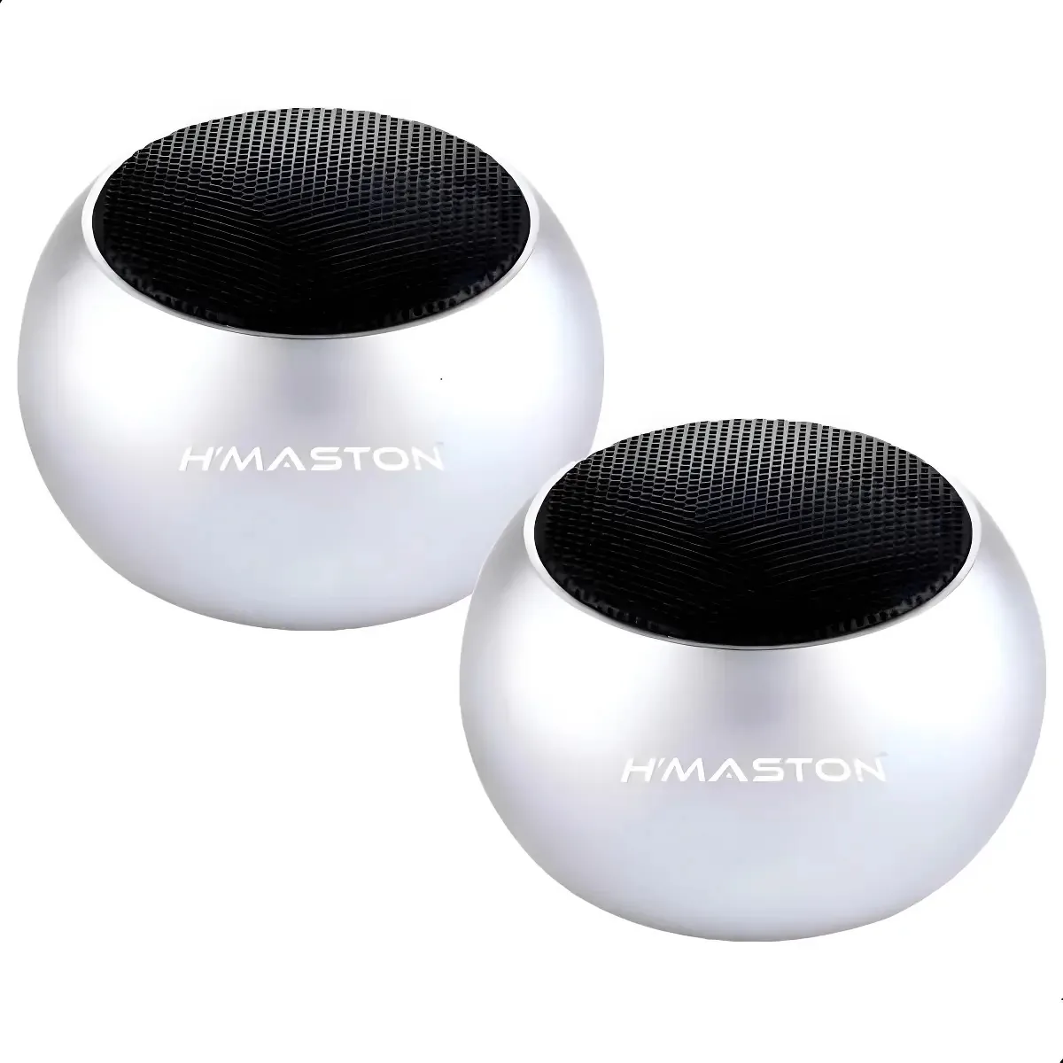 2 Caixas De Som Tws Metal Mini Hmaston Bluetooth Amplificada Cor Prata