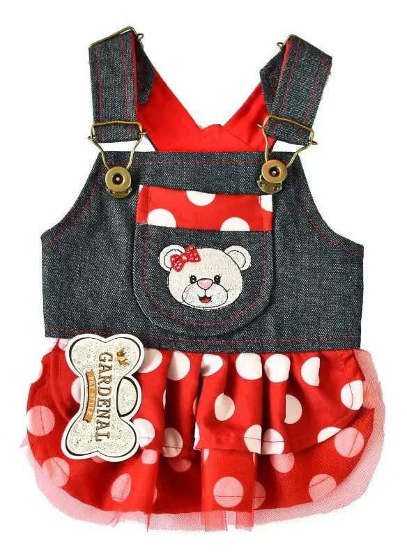 Vestido Para Pet Jardineira Jeans Com Saia. Gg