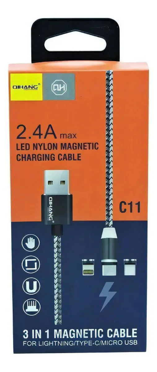 Carregador Magnético Imã Tipo C Micro Usb 3 Pontas C11 2.4a