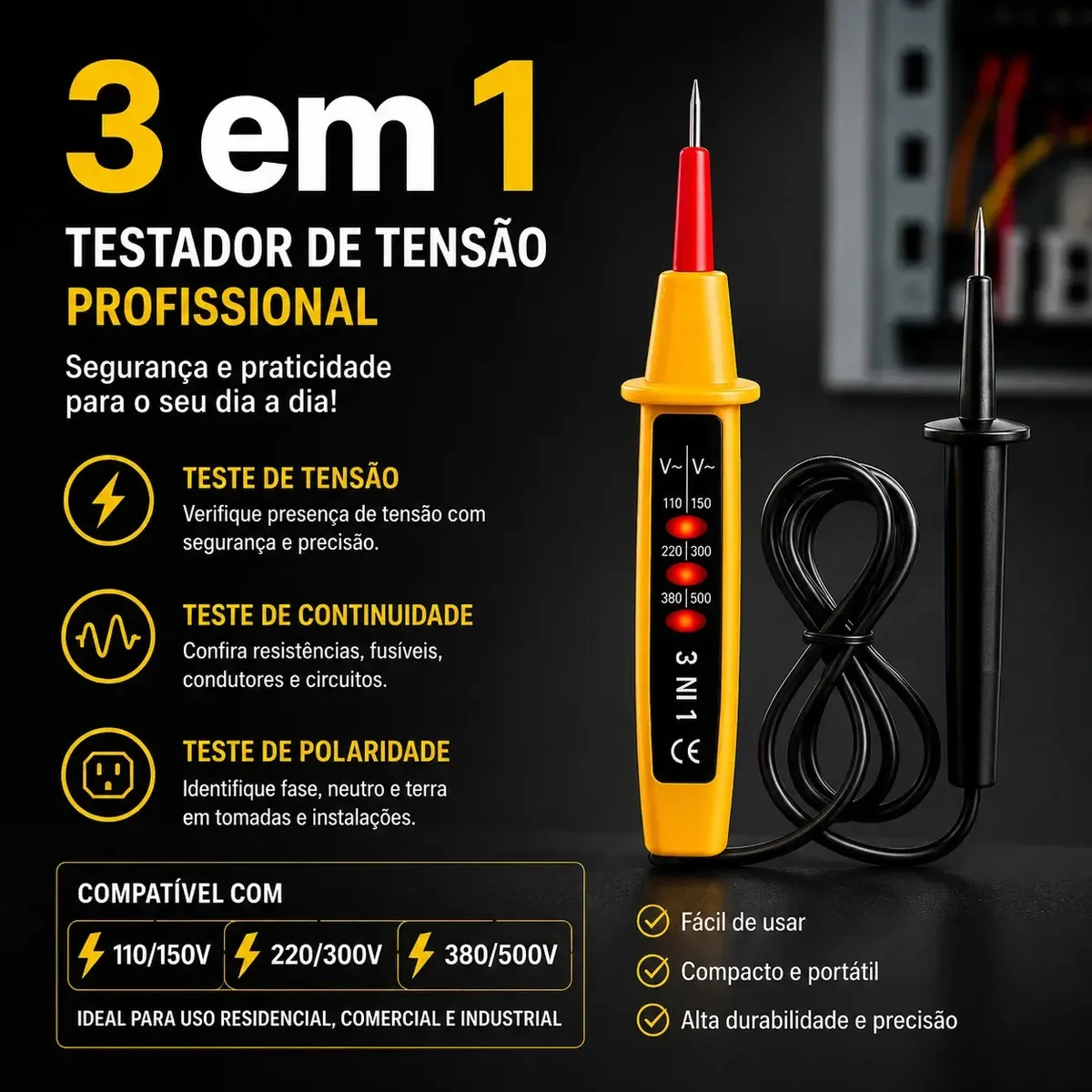 Medidor Teste Elétrico Caneta Tensão Alternada Profissional
