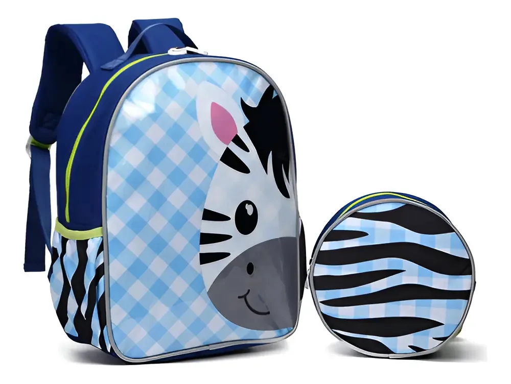Mochila Escolar Infantil 360 Online Verde-Azul Zebra Poliéster 34cm