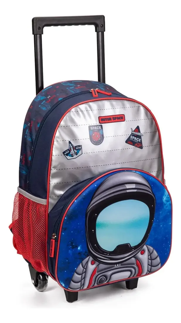 Mochila Escolar 360 Online Cor Azul-vermelho Design Astronauta