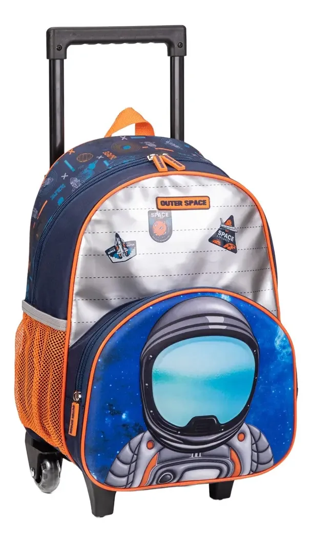 Mochila Escolar 360 Online Cor Azul-laranja Design Astronauta
