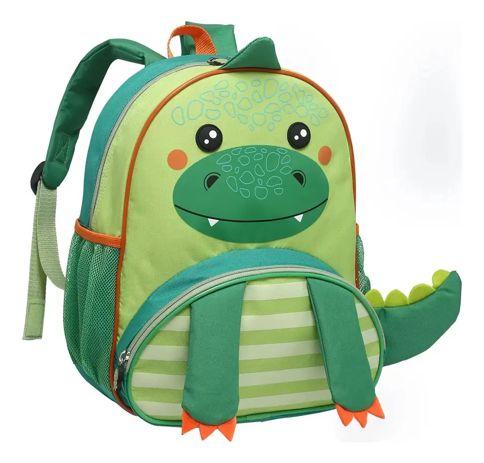 Mochila Infantil Bebê Bichinhos 3d Escola Creche Passeio Cor Verde Desenho Do Tecido Dinossauro