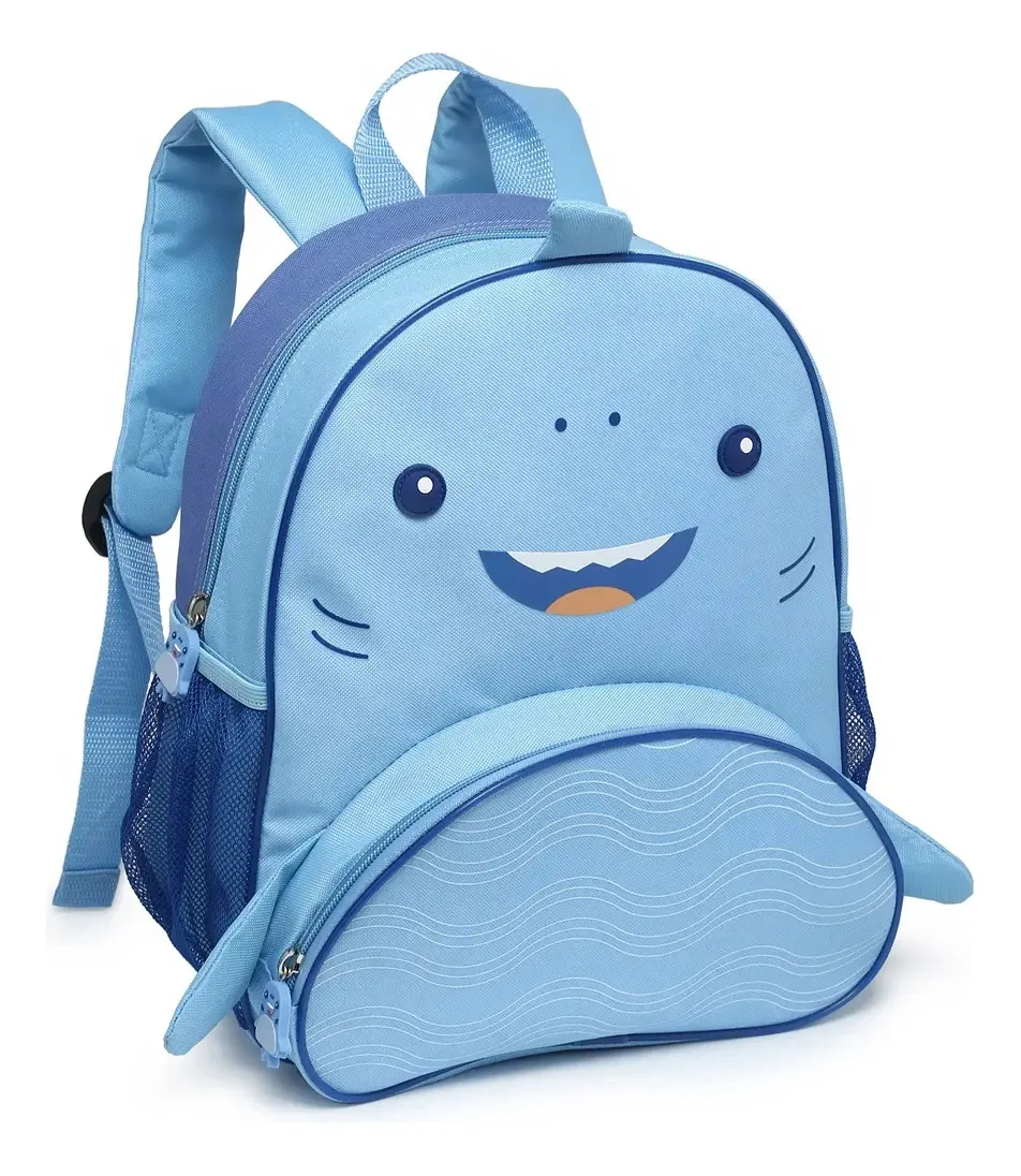 Mochila Infantil Bebê Bichinhos 3d Escola Creche Passeio Cor Azul-claro Desenho Do Tecido Tubarão
