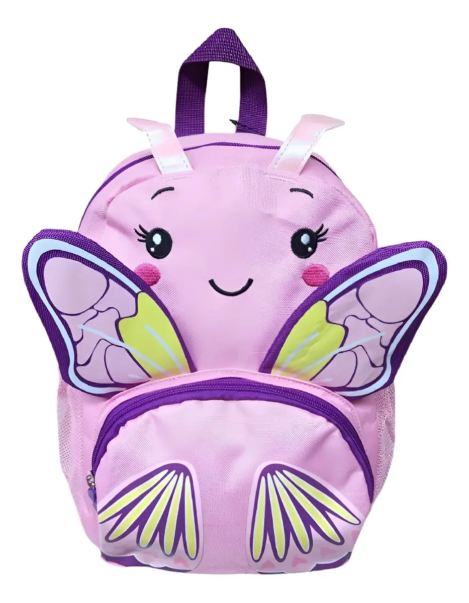 Mochila Infantil Bebê Bichinhos 3d Escola Creche Passeio Cor Rosa Desenho Do Tecido Borboleta