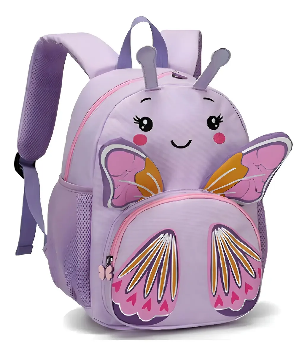 Mochila Infantil Bebê Bichinhos 3d Escola Creche Passeio Cor Roxo Desenho Do Tecido Borboleta