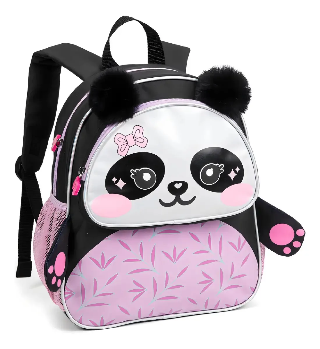 Mochila Infantil Bebê Bichinhos 3d Escola Creche Passeio Cor Preto Desenho Do Tecido Panda