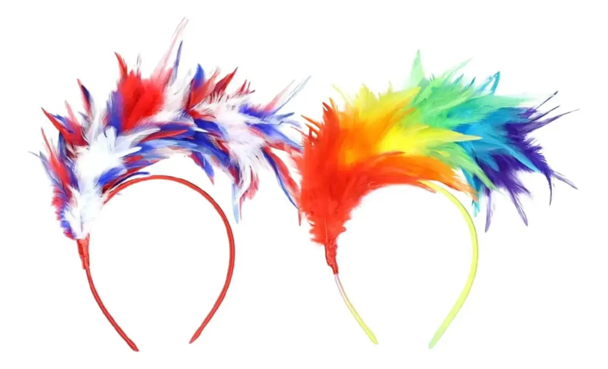 Kit 2 Tiara Carnaval Pena Colorida Festa Fantasia Bloquinho