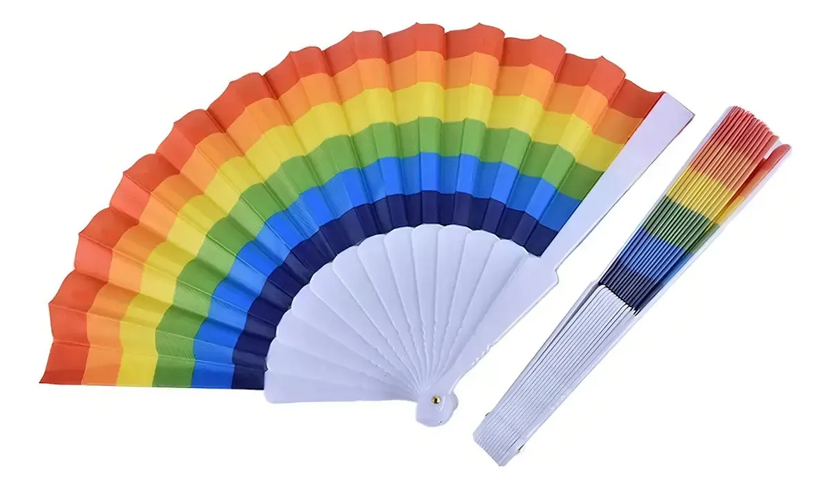 Leque Dobrável Arco-Íris de Plástico para Mão de 20cm