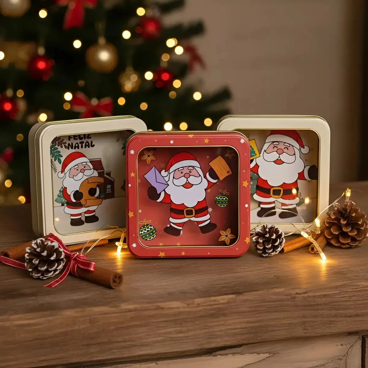 3 Lata Metal Decorada P/ Doces Lembrancinhas De Feliz Natal Cor Modelo 1
