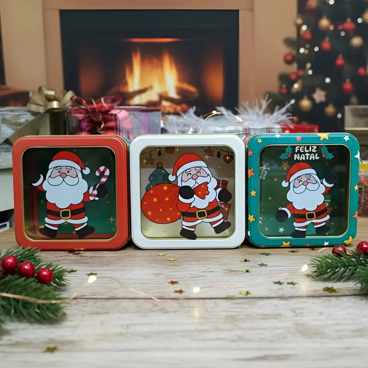 3 Lata Metal Decorada P/ Doces Lembrancinhas De Feliz Natal Cor Modelo 2