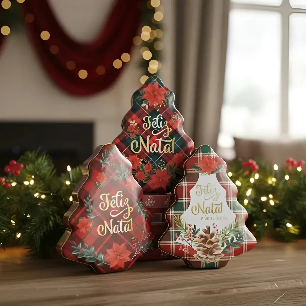 3 Lata Metal Decorada P/ Doces Lembrancinhas De Feliz Natal Cor Modelo 3