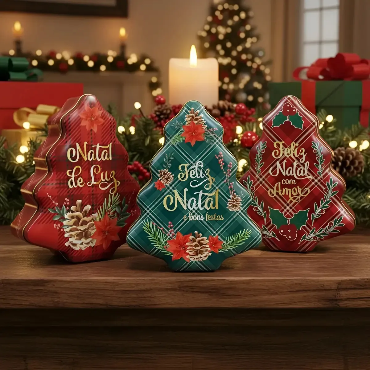 3 Lata Metal Decorada P/ Doces Lembrancinhas De Feliz Natal Cor Modelo 4